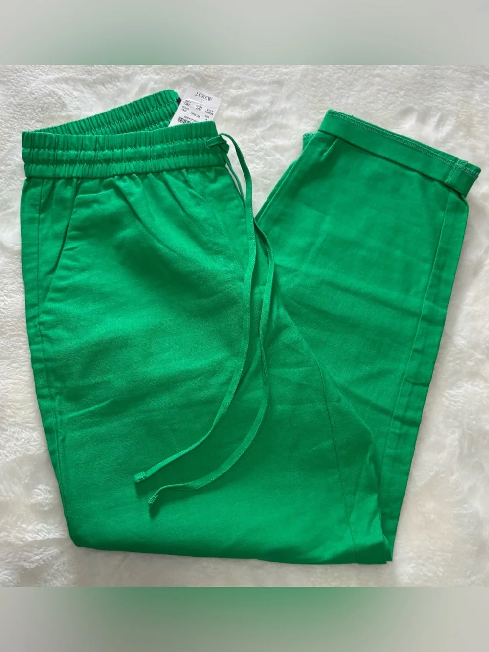 NWT J.Crew Factory Linen Cotton Blend Drawstring Pants Grass Green Size 4
